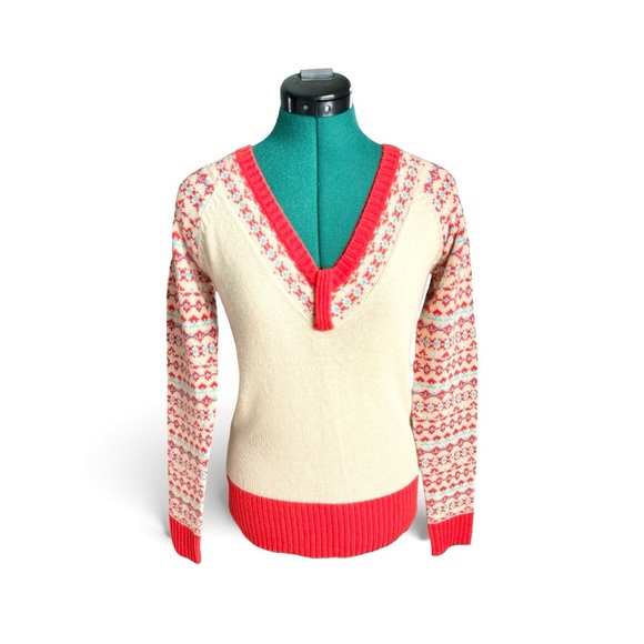 Urban Outfitters Cream and Orange V-Neck Sweater - Picture 3 of 9